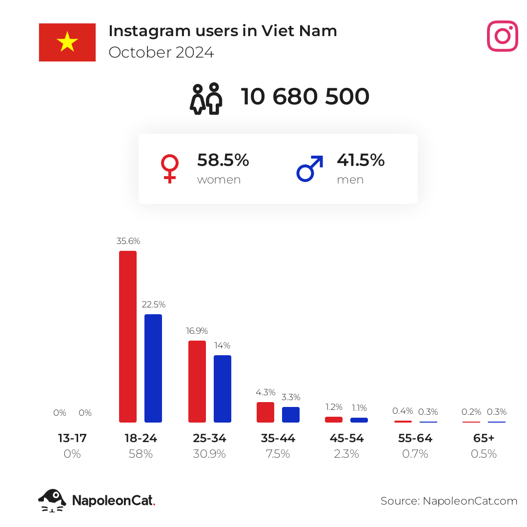 Số lượng ngừoi d&ugrave;ng Instagram tại Việt Nam - Nguồn NapoleonCat