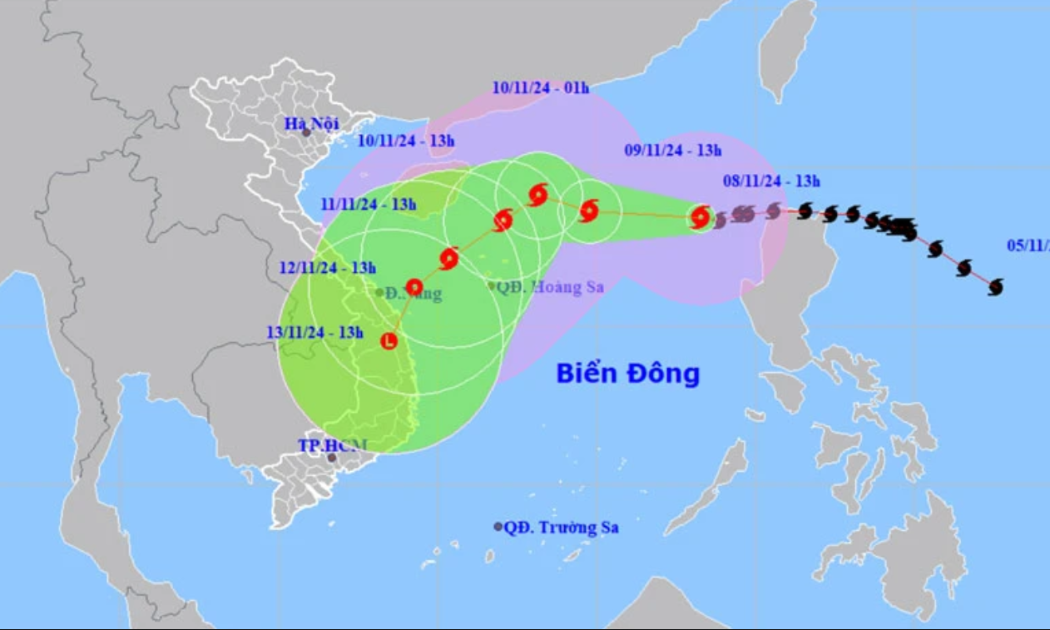 Dự báo đường đi của bão số 7.