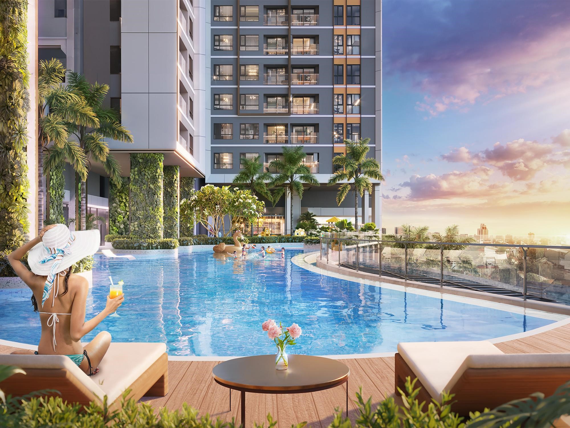 Hồ bơi v&ocirc; cực tại sử dụng c&ocirc;ng nghệ điện ph&acirc;n muối ti&ecirc;n tiến, mang lại nhiều lợi &iacute;ch sức khỏe cho cư d&acirc;n. Ảnh: PL.