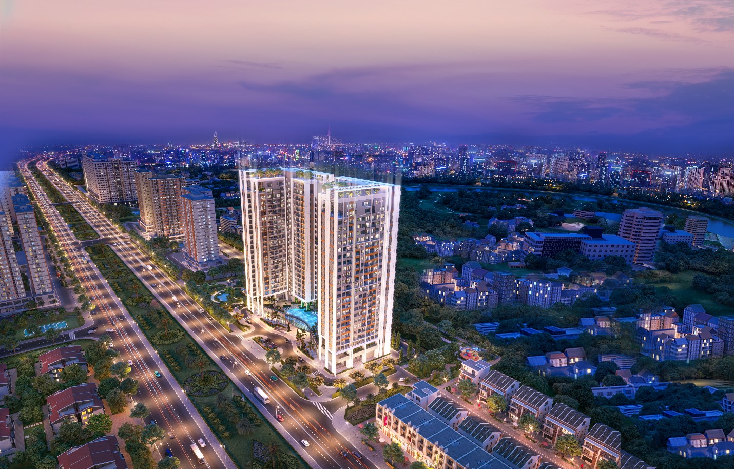 Đại lộ Nguyễn Hữu Thọ chính là đòn bẩy để bất động sản Nam Sài Gòn luôn gia tăng giá trị. Ảnh: Phú Long.