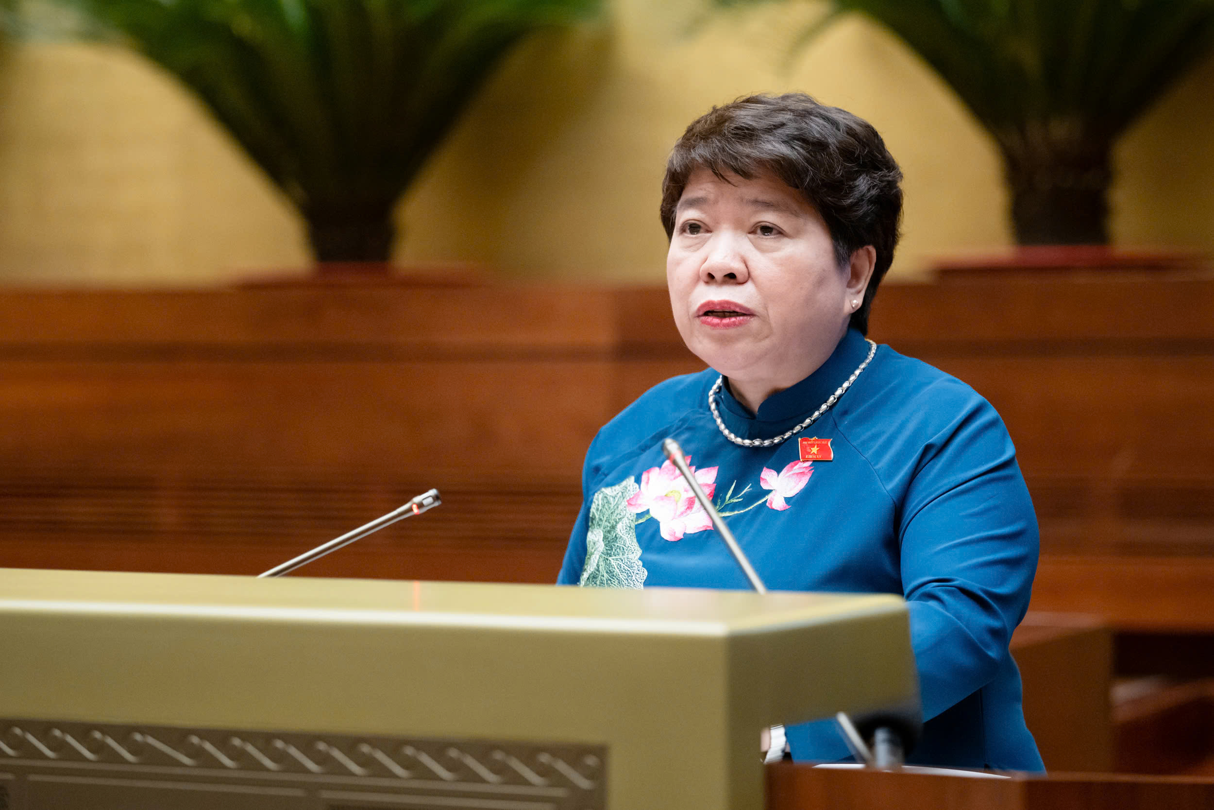 Chủ nhiệm Ủy ban X&atilde; hội Nguyễn Th&uacute;y Anh b&aacute;o c&aacute;o thẩm tra dự &aacute;n Luật. Ảnh: Quochoi.vn.