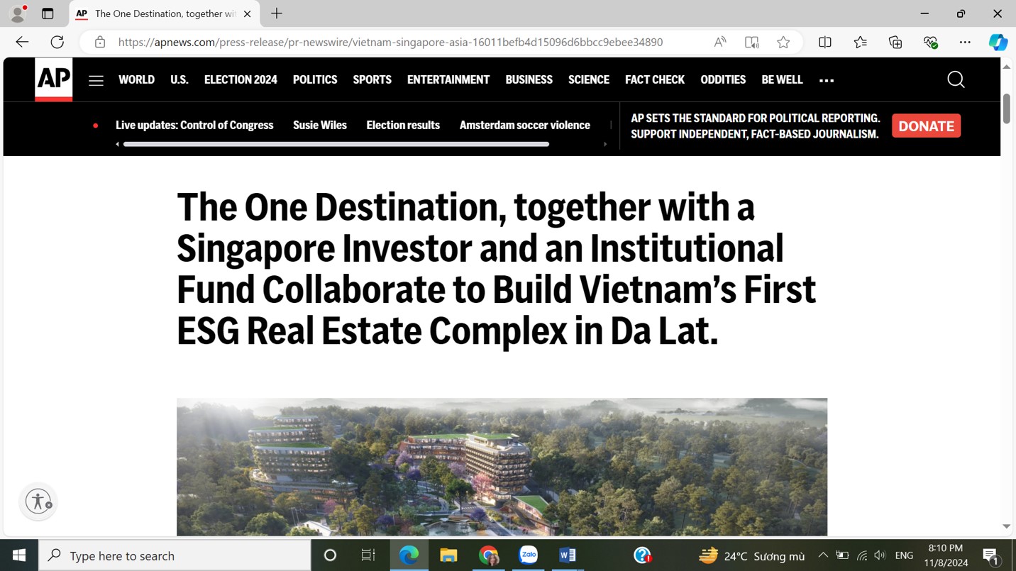 Hãng AP (Mỹ) đưa tin về dự án Haus Dalat của The One Destination.