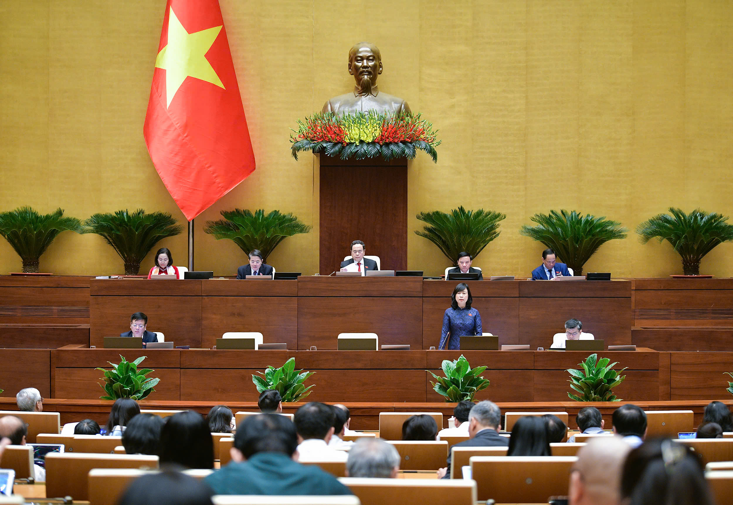 Bộ trưởng Đ&agrave;o Hồng Lan trả lời chất vấn. Ảnh: Quochoi.vn.