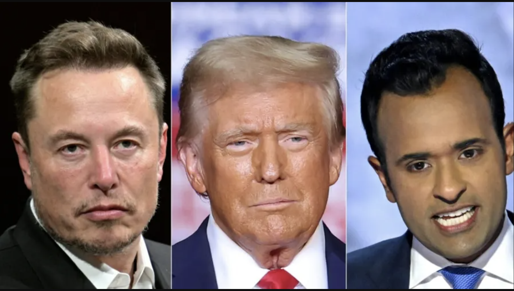 Từ trái qua: ông Elon Musk, ông Donald Trump, và ông Vivek Ramaswamy - Ảnh: Fox News.