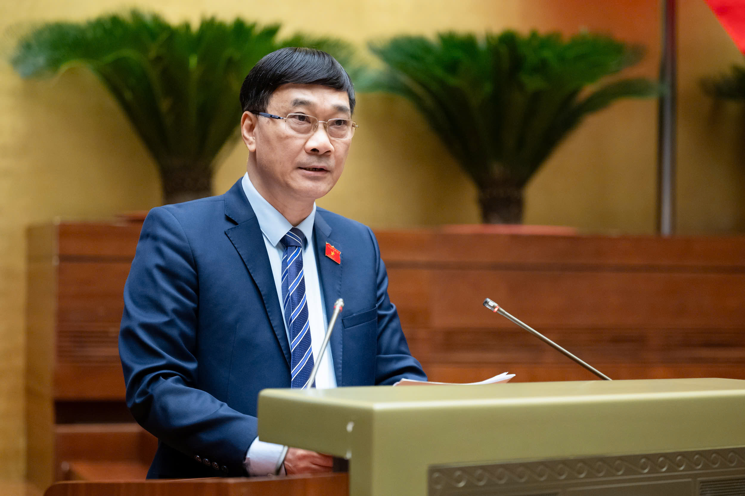 Chủ nhiệm Ủy ban Kinh tế Vũ Hồng Thanh trình bày Báo cáo thẩm tra.