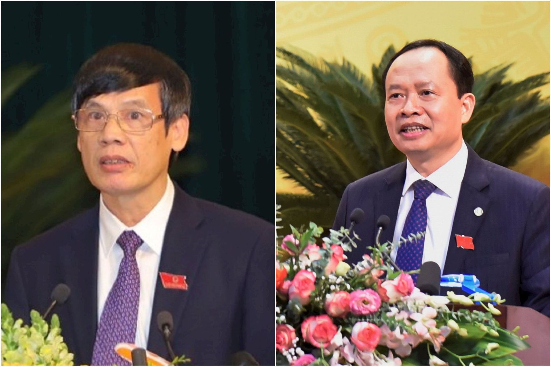 Ông Nguyễn Đình Xứng (bên trái) và ông Trịnh Văn Chiến (bên phải) đã nộp lại 45 tỷ đồng để khắc phục hậu quả tại vụ án Hạc Thành Tower.