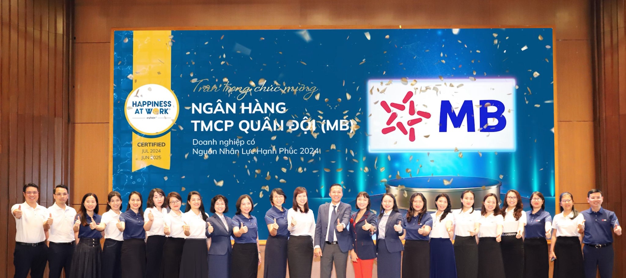 MB vinh dự được trao tặng danh hiệu “Doanh nghiệp có Nguồn Nhân Lực Hạnh Phúc 2024”, khẳng định cam kết trong việc xây dựng môi trường làm việc tích cực và gắn kết.