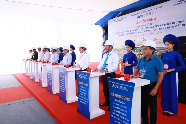 Lễ khởi c&ocirc;ng Dự &aacute;n x&acirc;y dựng Nh&agrave; ga h&agrave;ng h&oacute;a tại Cảng h&agrave;ng kh&ocirc;ng quốc tế (HKQT) C&aacute;t Bi. Nguồn: ACV