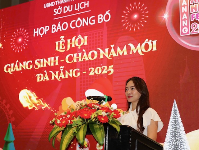 Phó Giám đốc Sở Du lịch Đà Nẵng Nguyễn Thị Hoài An phát biểu tại họp báo.Ảnh Ngô Anh Văn