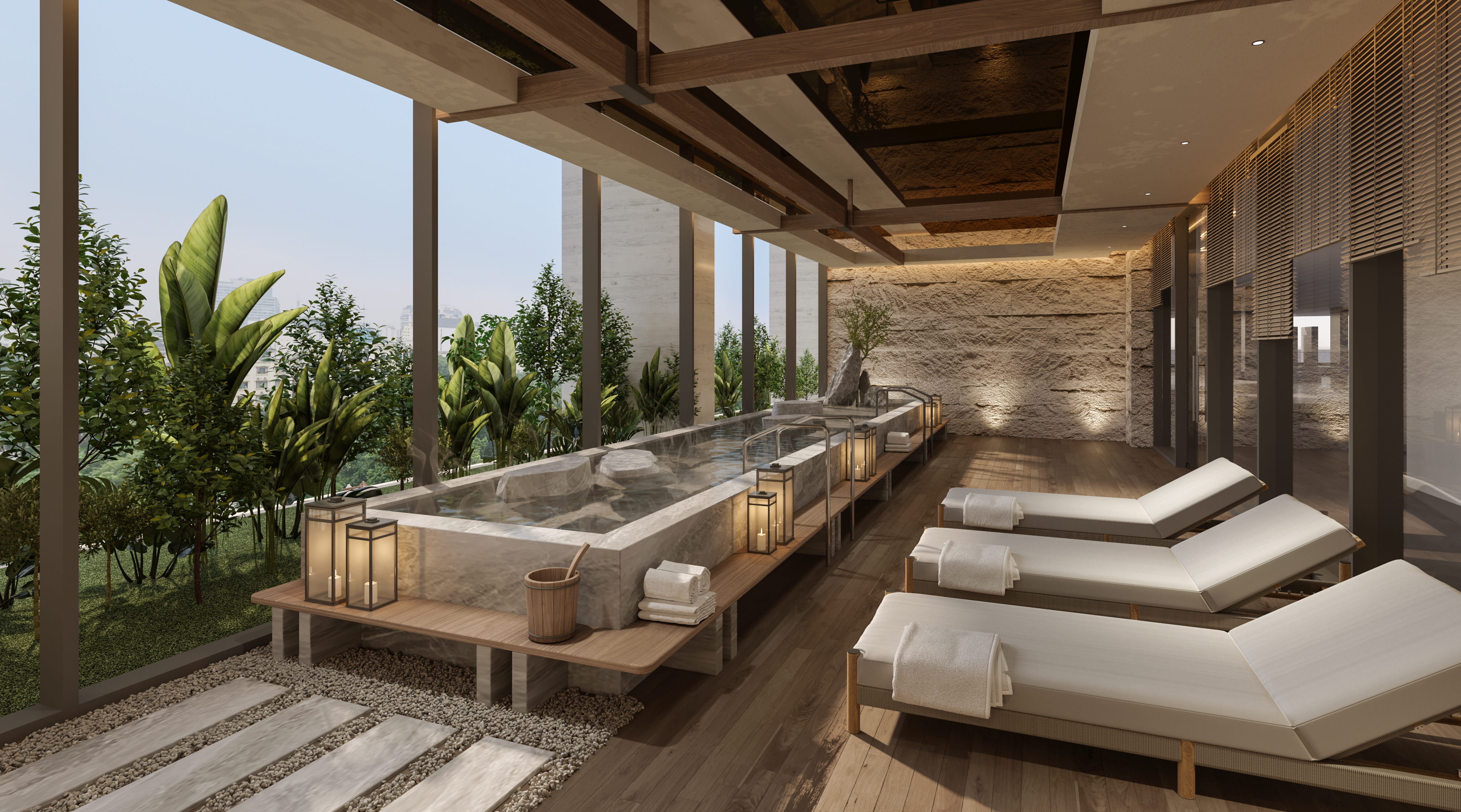 Hệ thống khoáng nóng onsen tại Essensia Sky được thiết kế và đầu tư công nghệ chuẩn Nhật Bản.