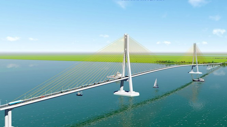 Phối cảnh cầu Đại Ngãi vượt sông Hậu ở hai tỉnh Trà Vinh và Sóc Trăng
