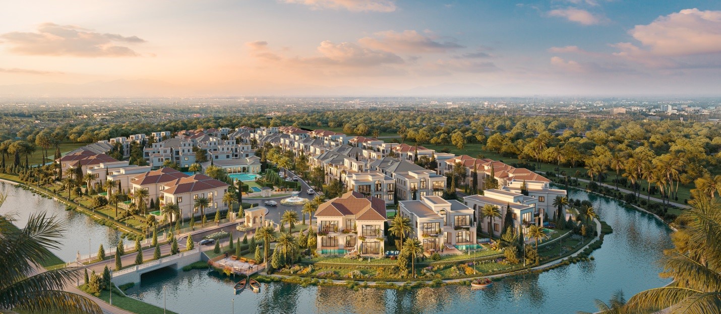 Park Village mang dáng d&acirc;́p một ng&ocirc;i làng ch&acirc;u &Acirc;u y&ecirc;n b&igrave;nh, n&eacute;p m&igrave;nh b&ecirc;n d&ograve;ng k&ecirc;nh xanh.