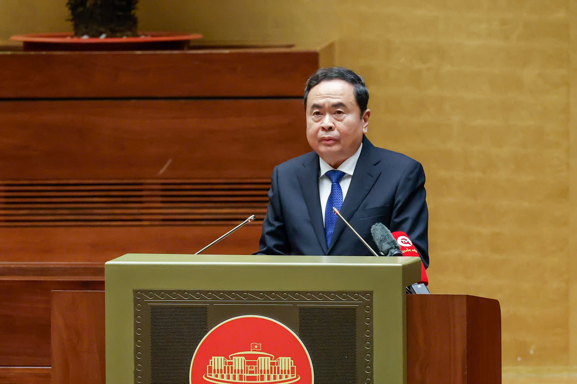 Chủ tịch Quốc hội Trần Thanh Mẫn quán triệt chuyên đề "Giải pháp tháo gỡ những điểm nghẽn, nút thắt về thể chế". Ảnh: Quốc hội