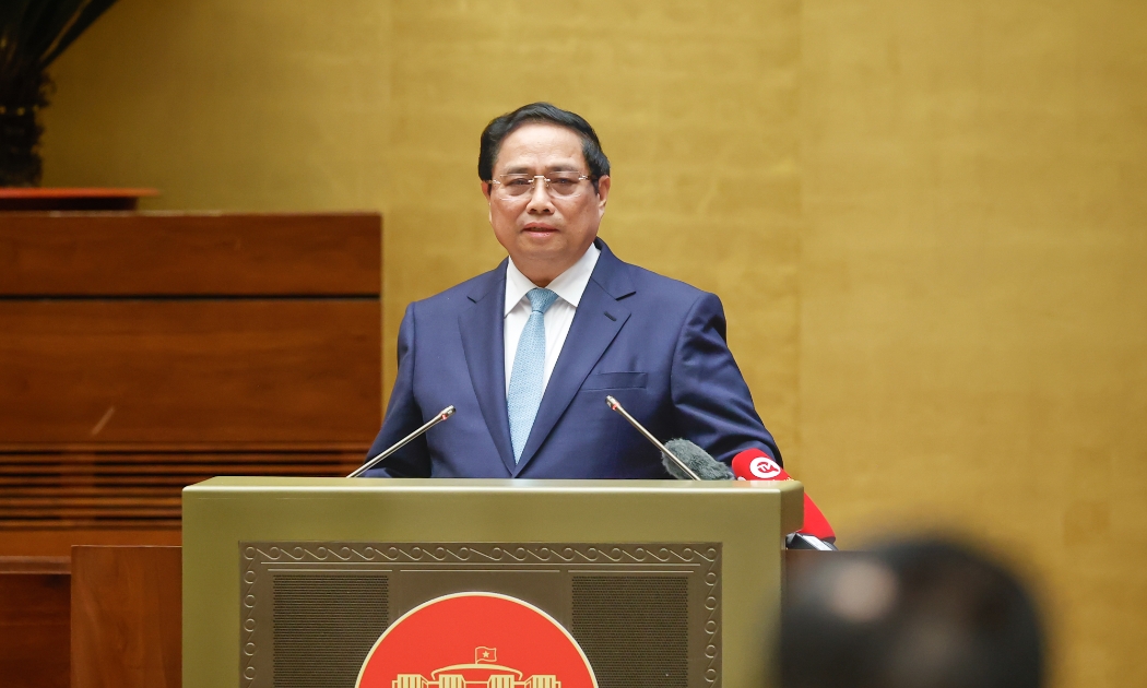 Thủ tướng Phạm Minh Chính tại  Hội nghị sáng 1/12/2024. Ảnh: VGP
