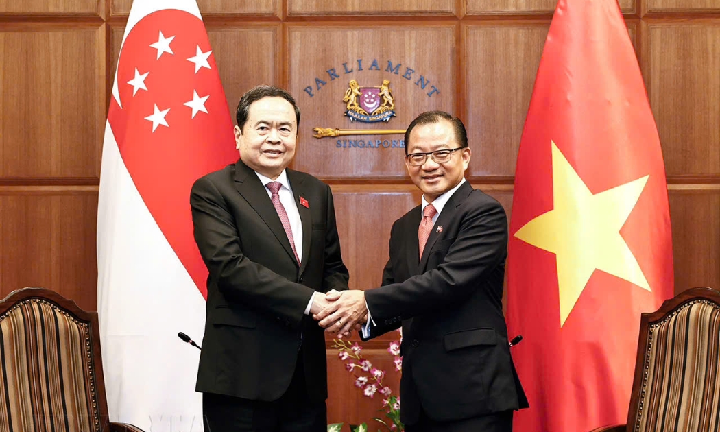 Chủ tịch Quốc hội Trần Thanh Mẫn hội đàm với Chủ tịch Quốc hội Singapore Seah Kian Peng - Ảnh: TTXVN