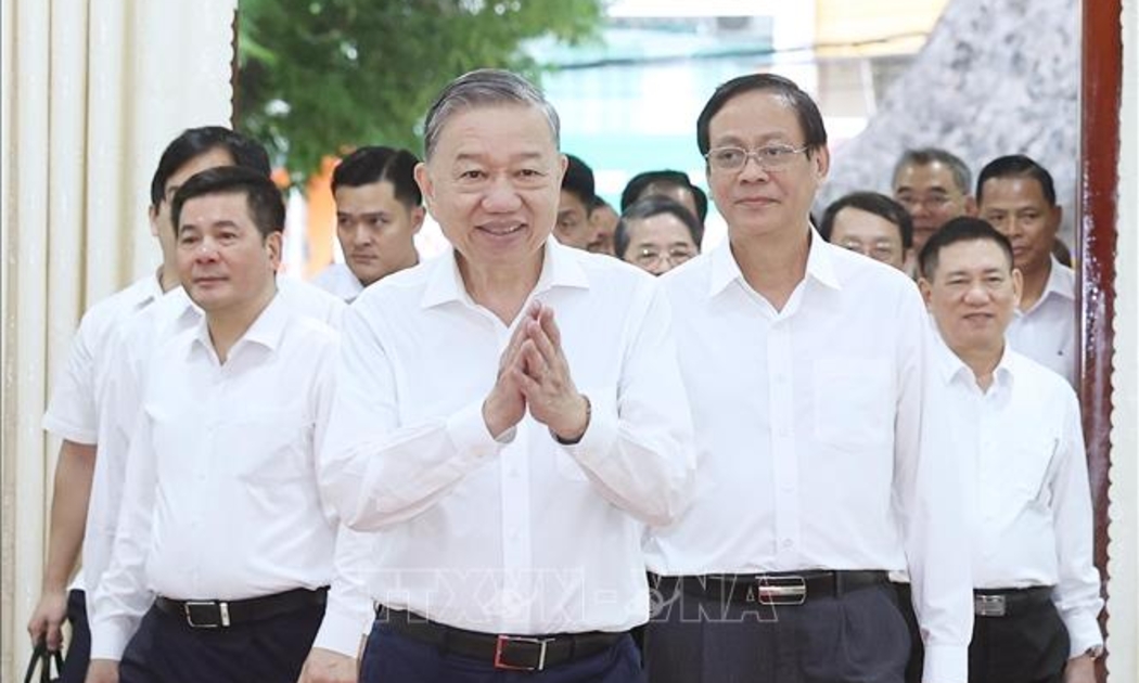 Tổng Bí thư Tô Lâm thăm và làm việc với Ban Thường vụ Tỉnh ủy Ninh Thuận - Ảnh: TTXVN