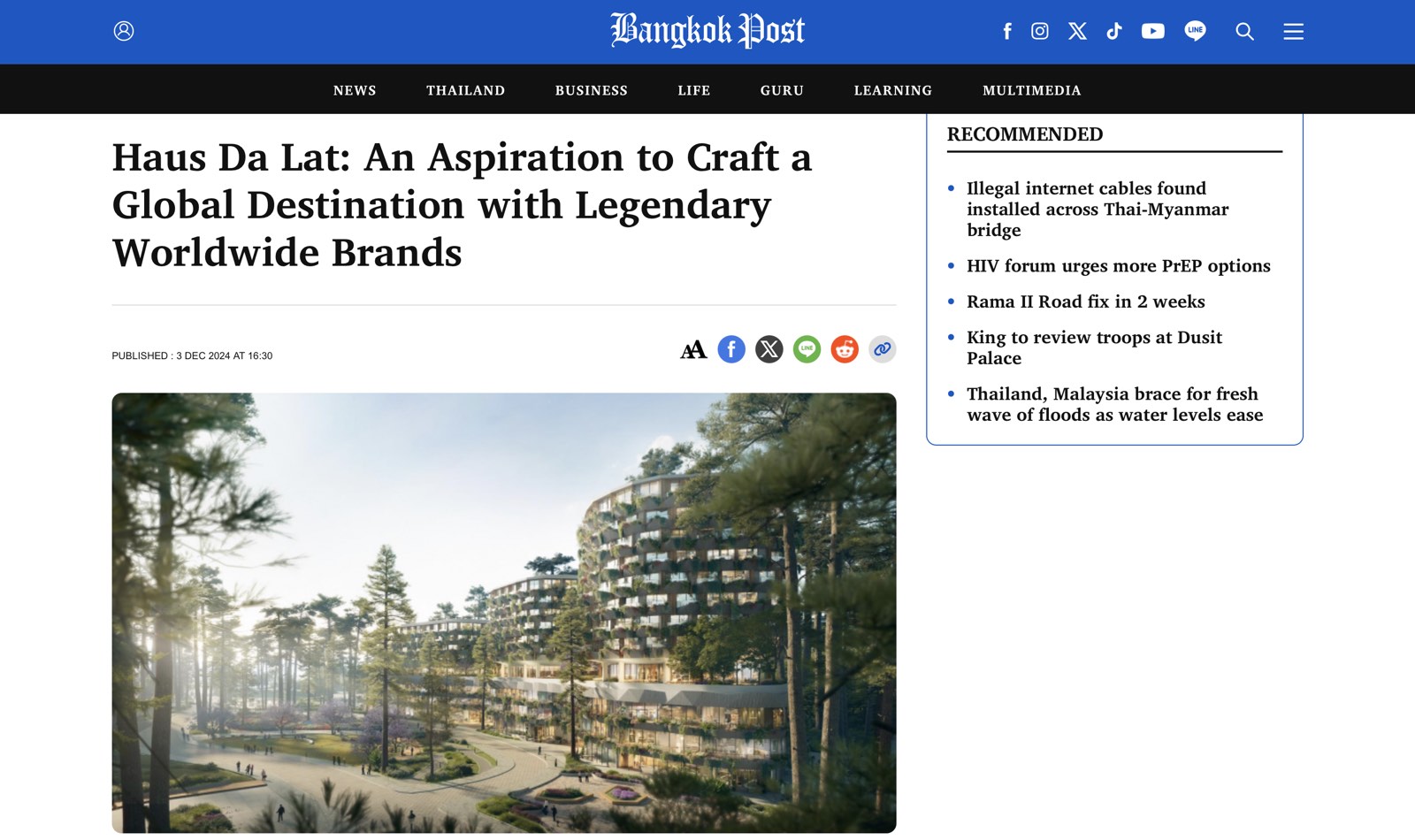 Haus Da Lat xuất hiện trên trang chủ Bangkok Post.