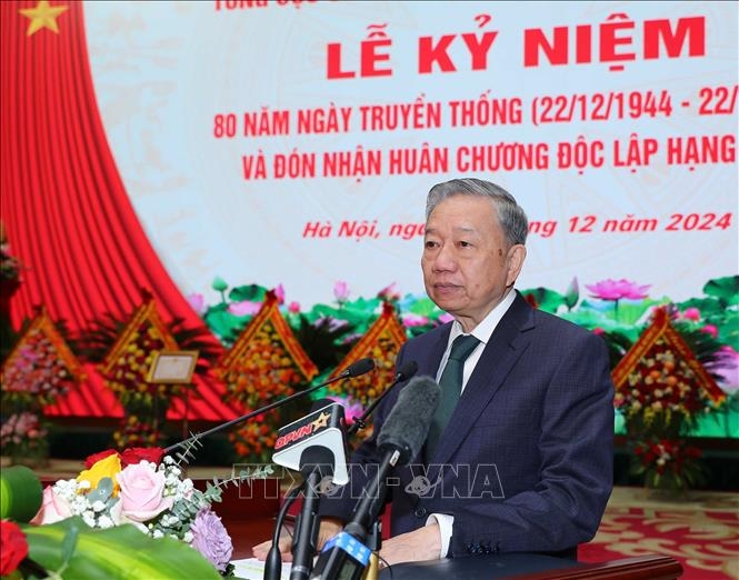 Tổng Bí thư Tô Lâm phát biểu tại lễ kỷ niệm. Ảnh: TTXVN