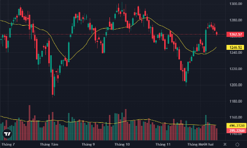 VN-Index lùi sát mốc 1260 điểm, thanh khoản xuống đáy 2 tuần