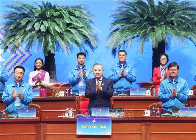 Tổng Bí thư Tô Lâm dự Đại hội IX Hội Liên hiệp Thanh niên Việt Nam. Ảnh:  TTXVN