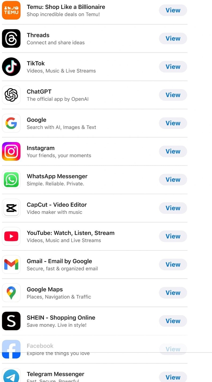Đa phần các ứng dụng được tải nhiều nhất trên App Store trong năm 2024 là các mạng xã hội và công cụ AI. Tuy nhiên, ứng dụng được tải xuống nhiều nhất trong năm qua là Temu, nền tảng thương mại điện tử của Trung Quốc - Ảnh Apple 