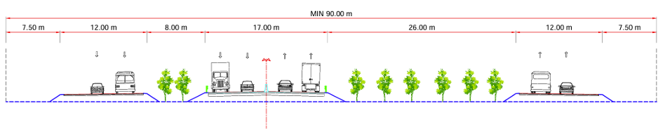 Mặt cắt ngang ph&acirc;n kỳ đầu tư của đường v&agrave;nh đai 4 &ndash; Đoạn đi thấp