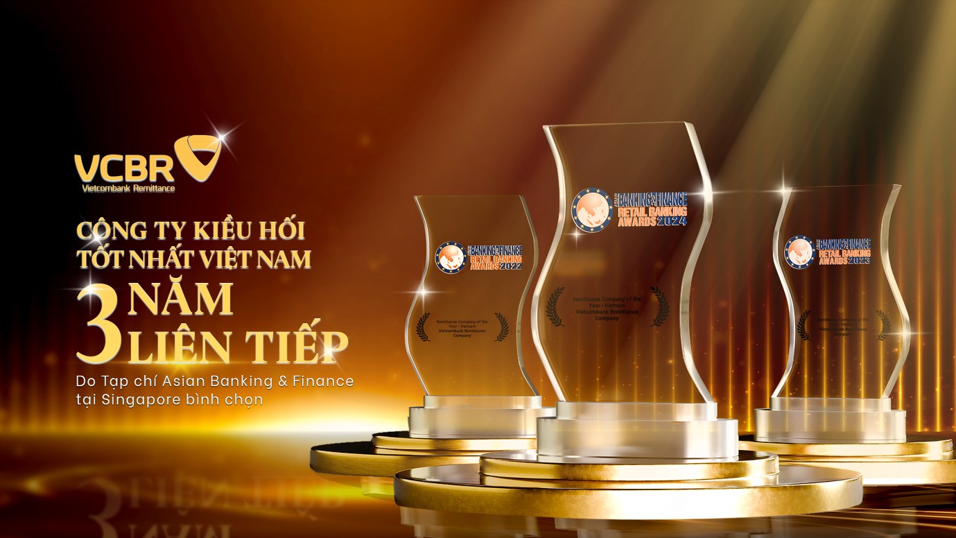 Vietcombank Remittance lần thứ ba liên tiếp vinh dự được tổ chức Asian Banking & Finance (ABF) trao tặng danh hiệu “Công ty Kiều hối tốt nhất Việt Nam”.