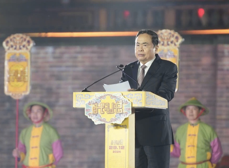 Chủ tịch Quốc hội Trần Thanh Mẫn phát biểu tại lễ công bố các Nghị quyết của Quốc hội về việc sắp xếp đơn vị hành chính cấp huyện, cấp xã của thành phố Huế giai đoạn 2023-2025.