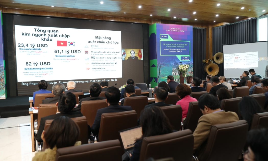 Hội thảo “Tăng cường vai trò của các cơ quan đại diện Việt Nam ở nước ngoài trong hỗ trợ doanh nghiệp vừa và nhỏ tham gia hiệu quả, thực chất vào thị trường quốc tế” ngày 30/12. Ảnh: Việt Dũng.