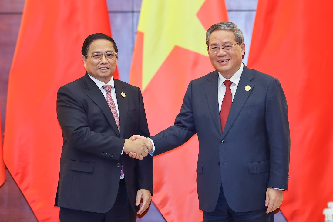 Thủ tướng Phạm Minh Chính và Thủ tướng Trung Quốc Lý Cường hội đàm ngày 07/11/2024, nhân dịp tham dự Hội nghị Thượng đỉnh hợp tác tiểu vùng Mekong mở rộng (GMS) lần thứ 8 tại thành phố Côn Minh, tỉnh Vân Nam, Trung Quốc. Ảnh: VGP