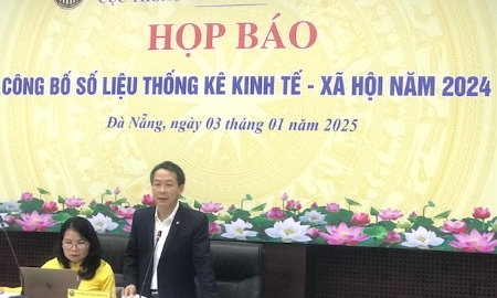 Cục trưởng Cục Thống kê Đà Nẵng tại họp báo. Ảnh Ngô Anh Văn.