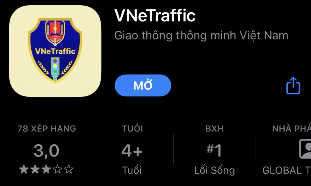 Ba ứng dụng được tải xuống nhiều nhất trên AppStore là VNeTraffic, Tra cứu phạt nguội toàn quốc và VneID.