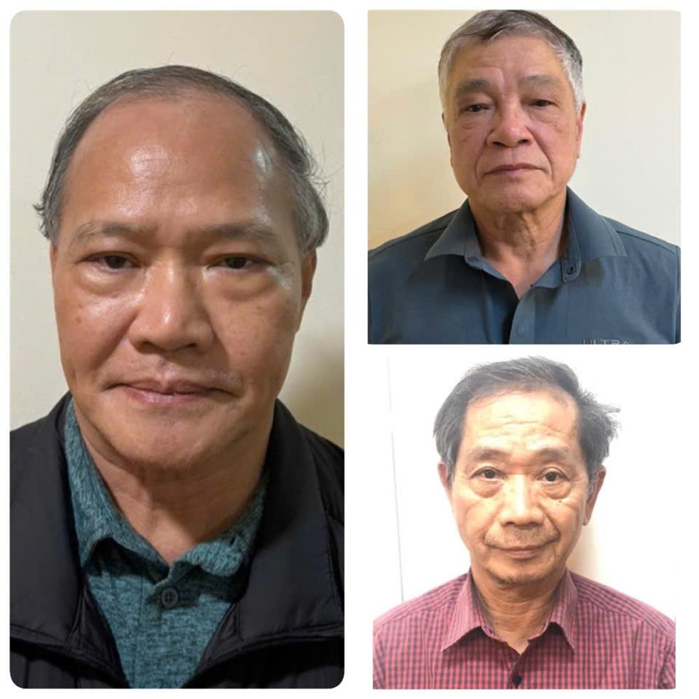 Bị can Hoàng Văn Thắng, nguyên Thứ trưởng (trái) cùng 02 bị can Trần Tố Nghị và Trần Văn Lăng (áo đỏ).