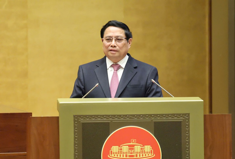 Thủ tướng Phạm Minh Chính phát biểu tại Hội nghị toàn quốc quán triệt Nghị quyết số 57-NQ/TW của Bộ Chính trị về đột phá phát triển khoa học, công nghệ, đổi mới sáng tạo và chuyển đổi số quốc gia - Ảnh: VGP/Nhật Bắc