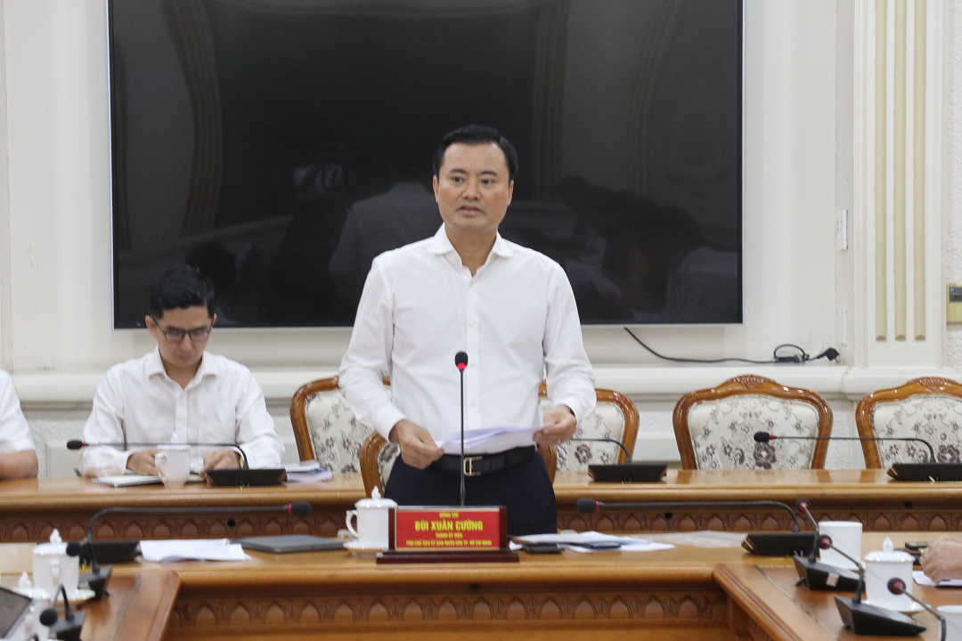 Ph&oacute; Chủ tịch Ủy ban nh&acirc;n d&acirc;n TP.HCM B&ugrave;i Xu&acirc;n Cường ph&aacute;t biểu kết luận cuộc họp - Nguồn: Cổng th&ocirc;ng tin điện tử TP.HCM.