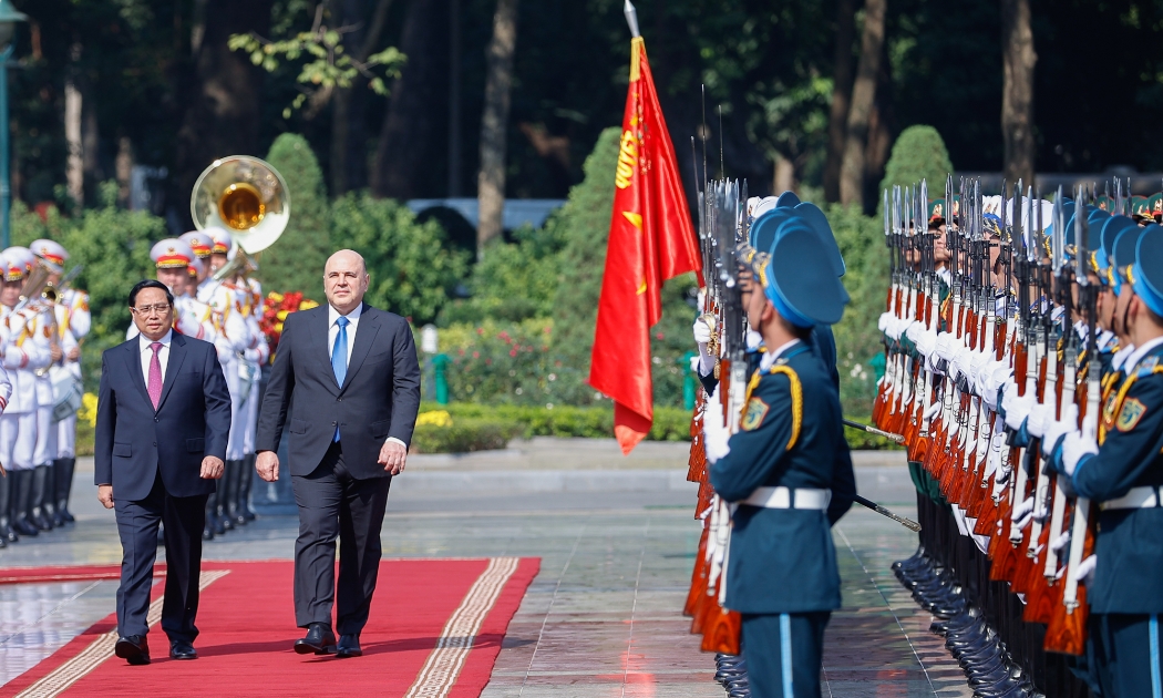 Thủ tướng Phạm Minh Chính chủ trì lễ đón chính thức Thủ tướng Chính phủ Liên bang Nga Mikhail Vladimirovich Mishustin - Ảnh: VGP