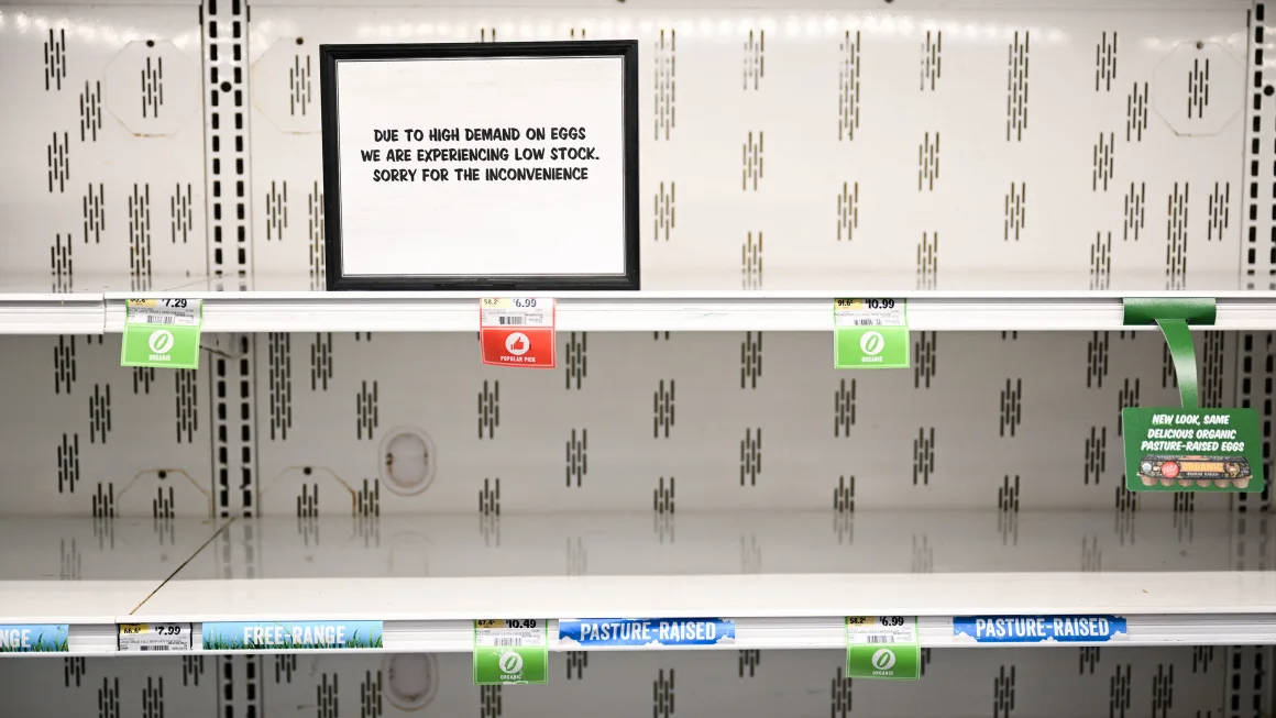 Kệ trứng trống tại cửa hàng tạp hóa Sprouts Farmers Market ở Redondo Beach, California, vào ngày 2/1/2025 - Ảnh: Getty Images