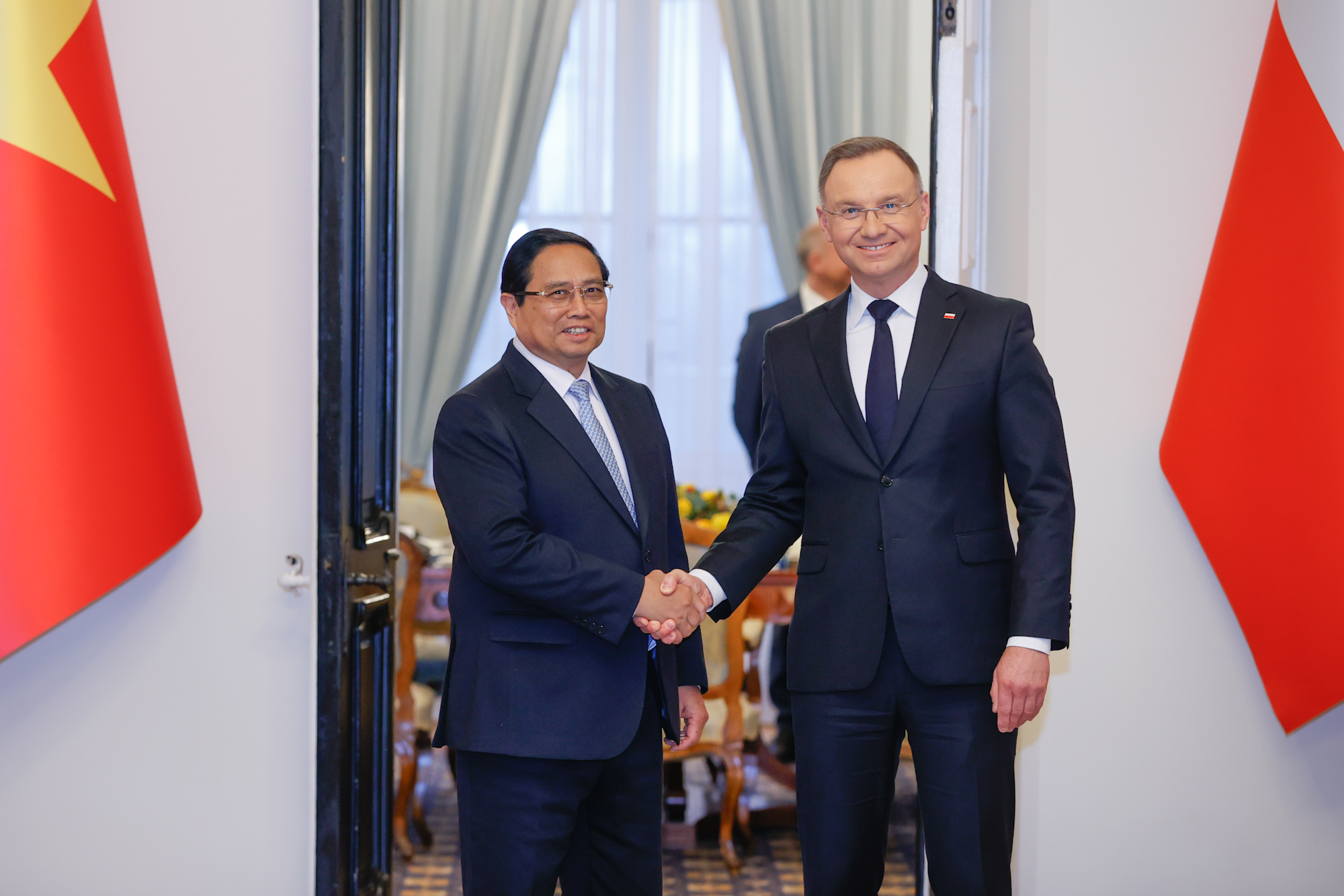 Thủ tướng Phạm Minh Chính hội kiến Tổng thống Ba Lan Andrzej Duda - Ảnh: VGP