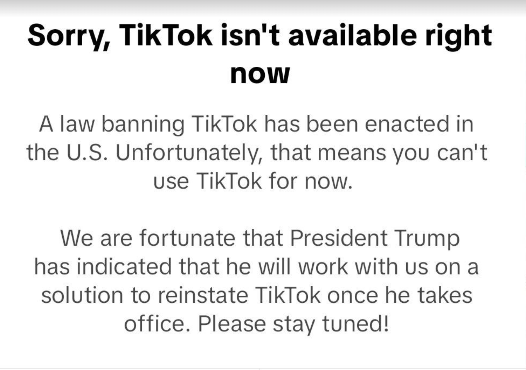 Thông báo TikTok gửi đến người dùng Mỹ. 