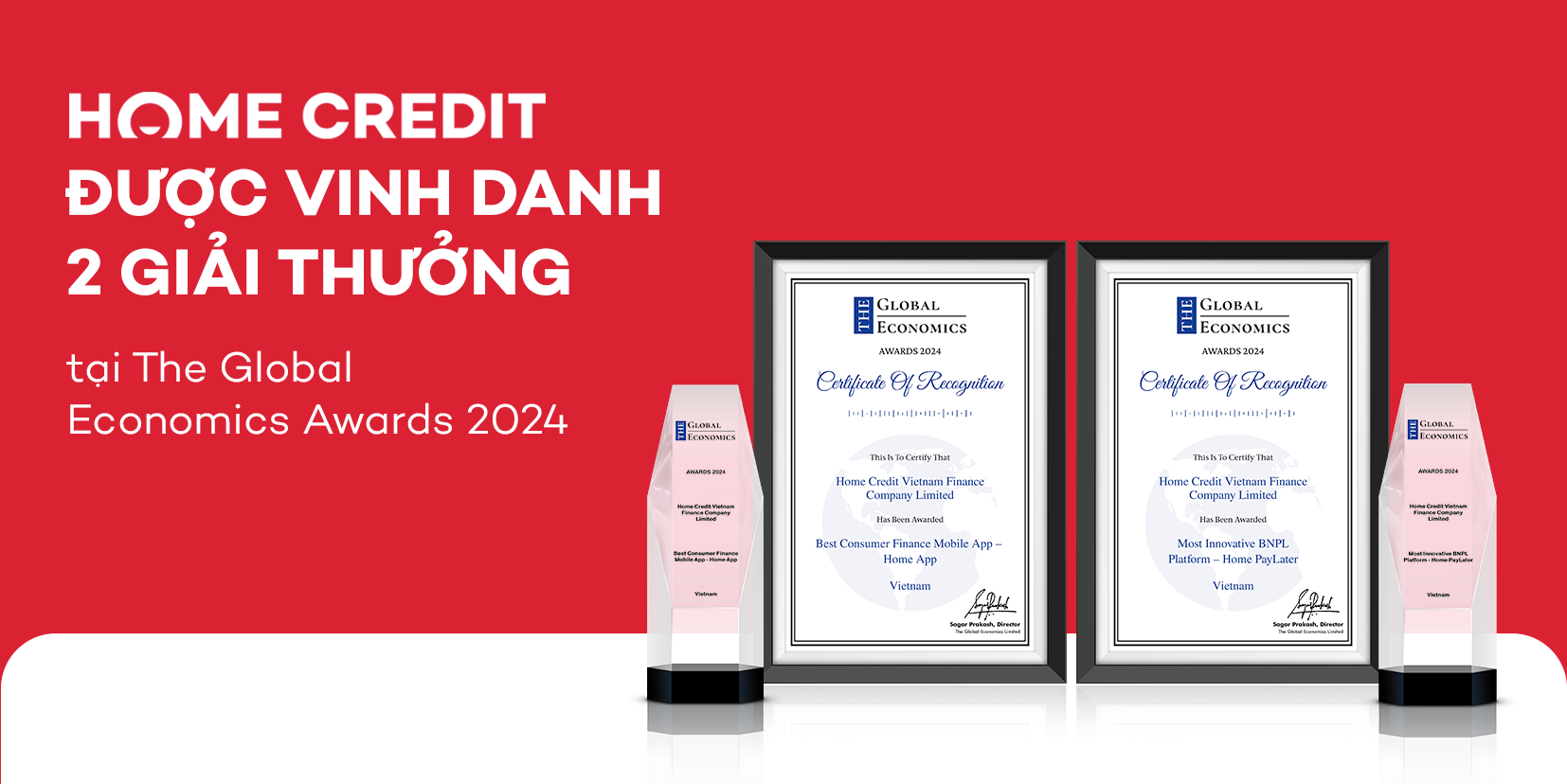 Home Credit đạt c&uacute; đ&uacute;p giải thưởng tại The Global Economics Awards 2024.