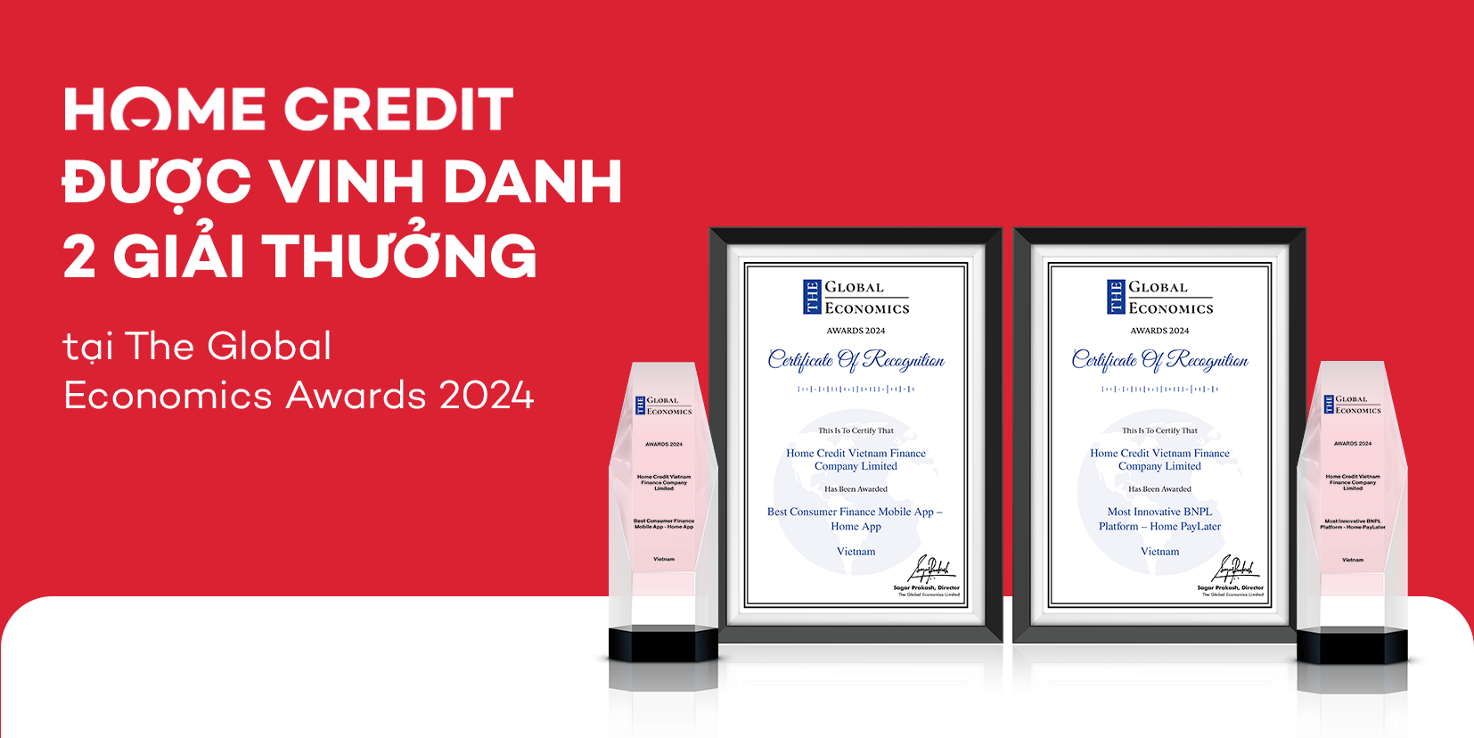 Home Credit đạt cú đúp giải thưởng tại The Global Economics Awards 2024.