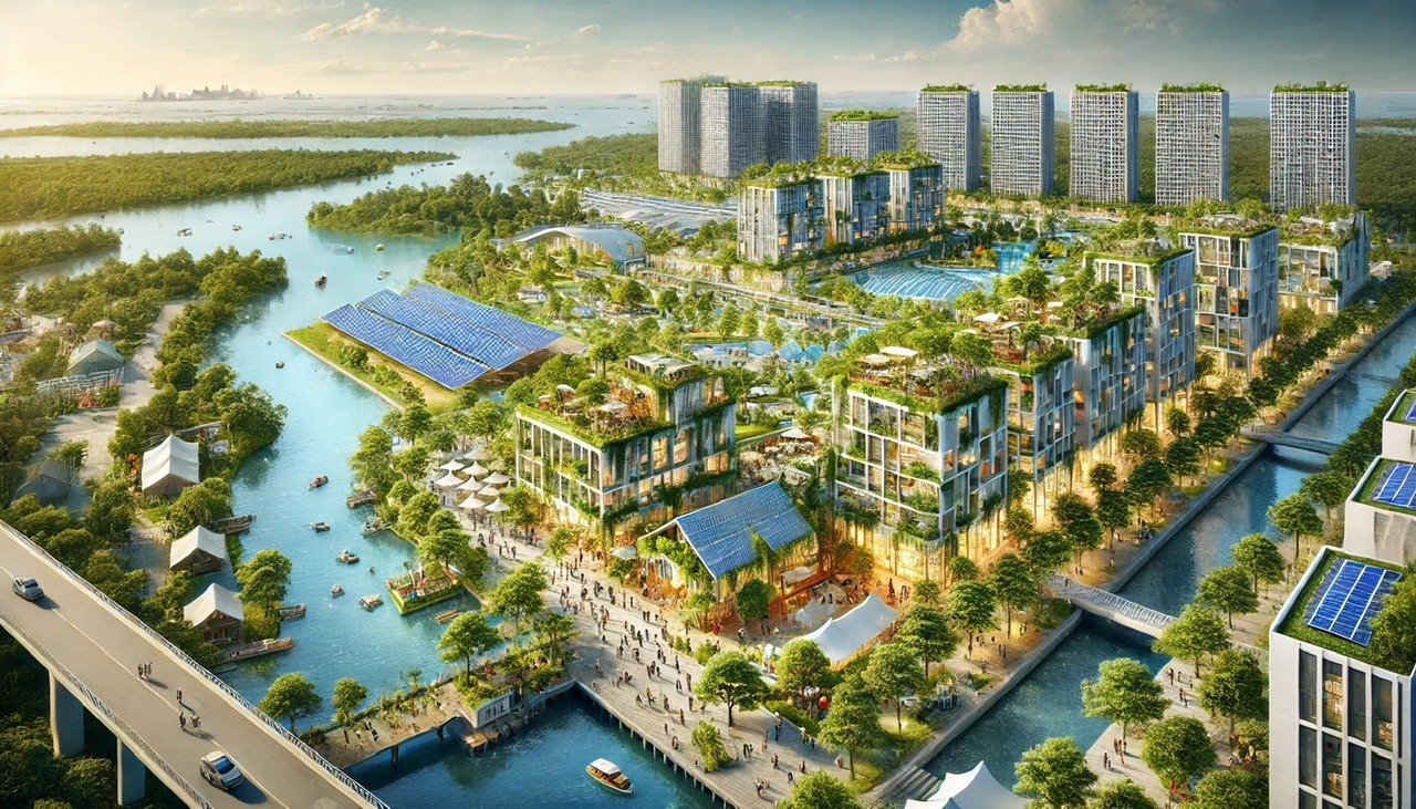 Hình minh họa khu đô thị lấn biển Cần Giờ do AI thực hiện.