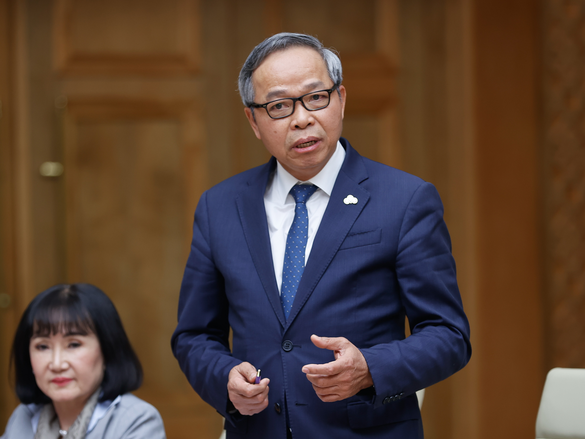 Ông Nguyễn Trung Chính, Chủ tịch Hội đồng quản trị Tập đoàn Công nghệ CMC, phát biểu tại hội nghị. Ảnh: VGP/Nhật Bắc.