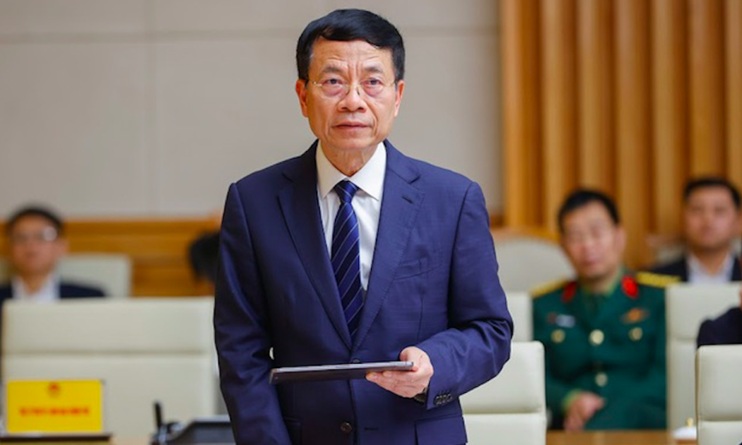 Bộ trưởng Bộ Thông tin và Tryền thông Nguyễn Mạnh Hùng phát biểu tại Hội nghị Phát triển khoa học, công nghệ, đổi mới sáng tạo và nhân lực chất lượng cao thúc đẩy tăng trưởng kinh tế chiều 11/2 - Ảnh: VGP.