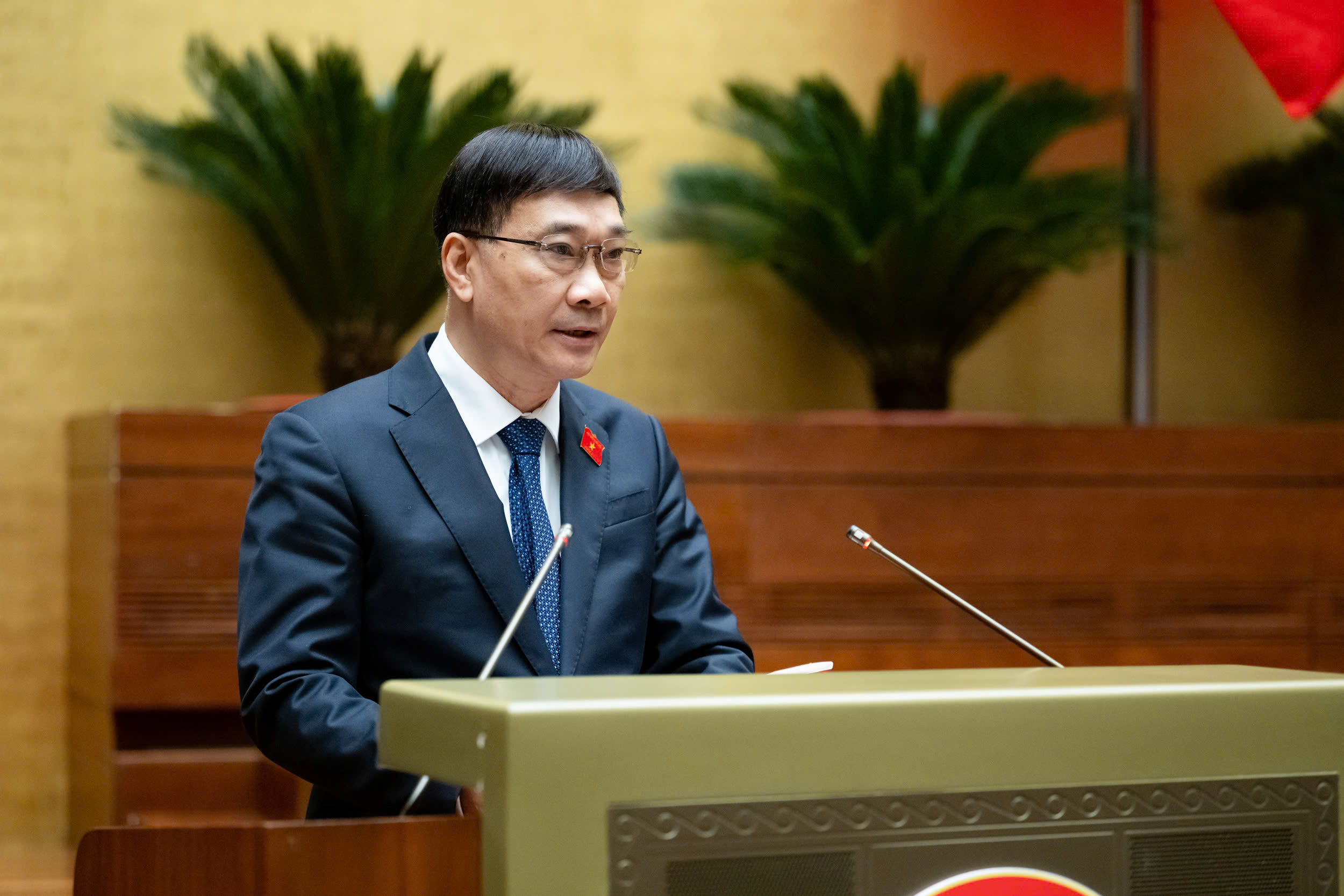 Chủ nhiệm Ủy ban Kinh tế của Quốc hội Vũ Hồng Thanh trình bày Báo cáo thẩm tra - Ảnh: Quochoi.vn