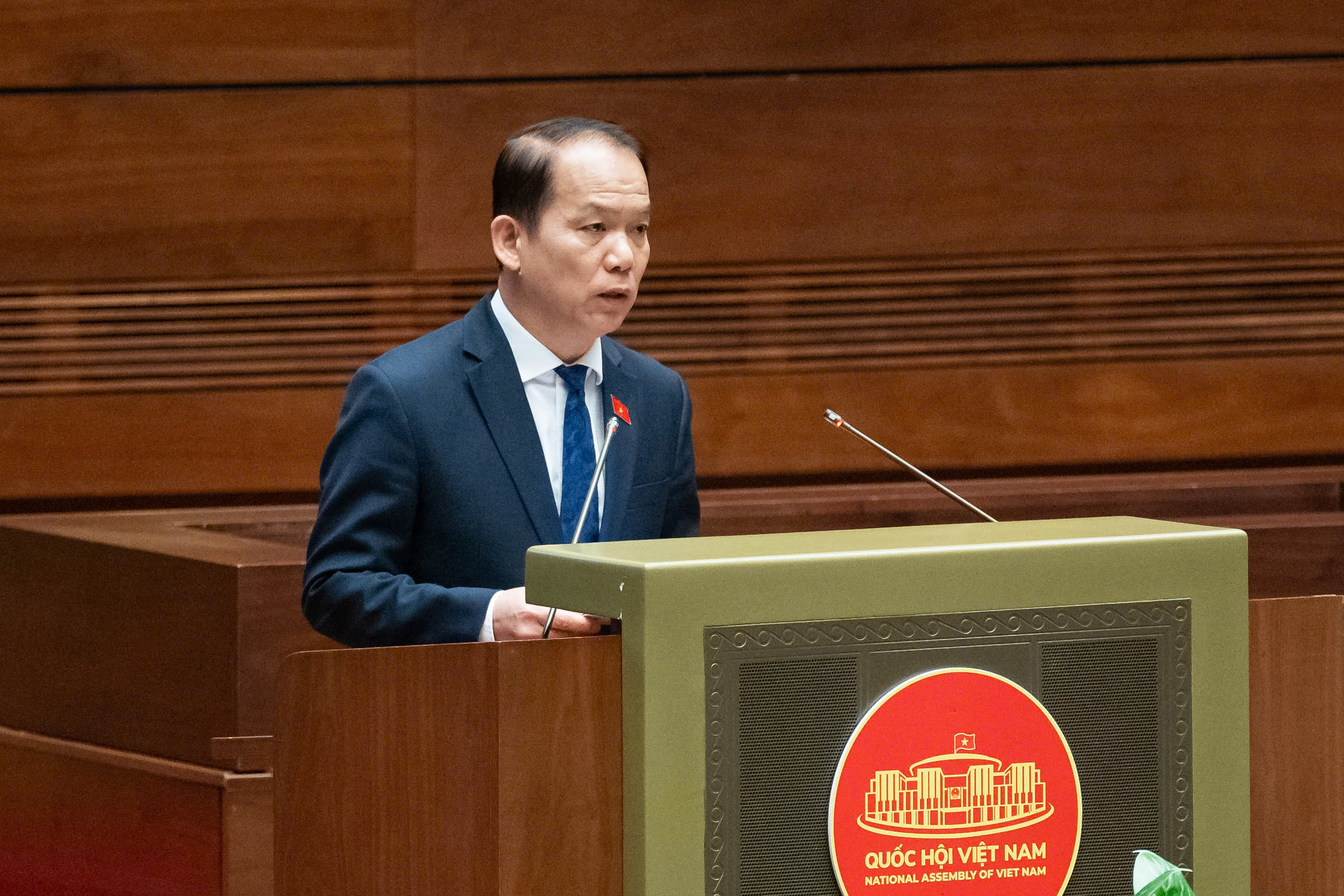 Chủ nhiệm Ủy ban Pháp luật Hoàng Thanh Tùng trình bày Báo cáo thẩm tra - Ảnh: Quochoi.vn