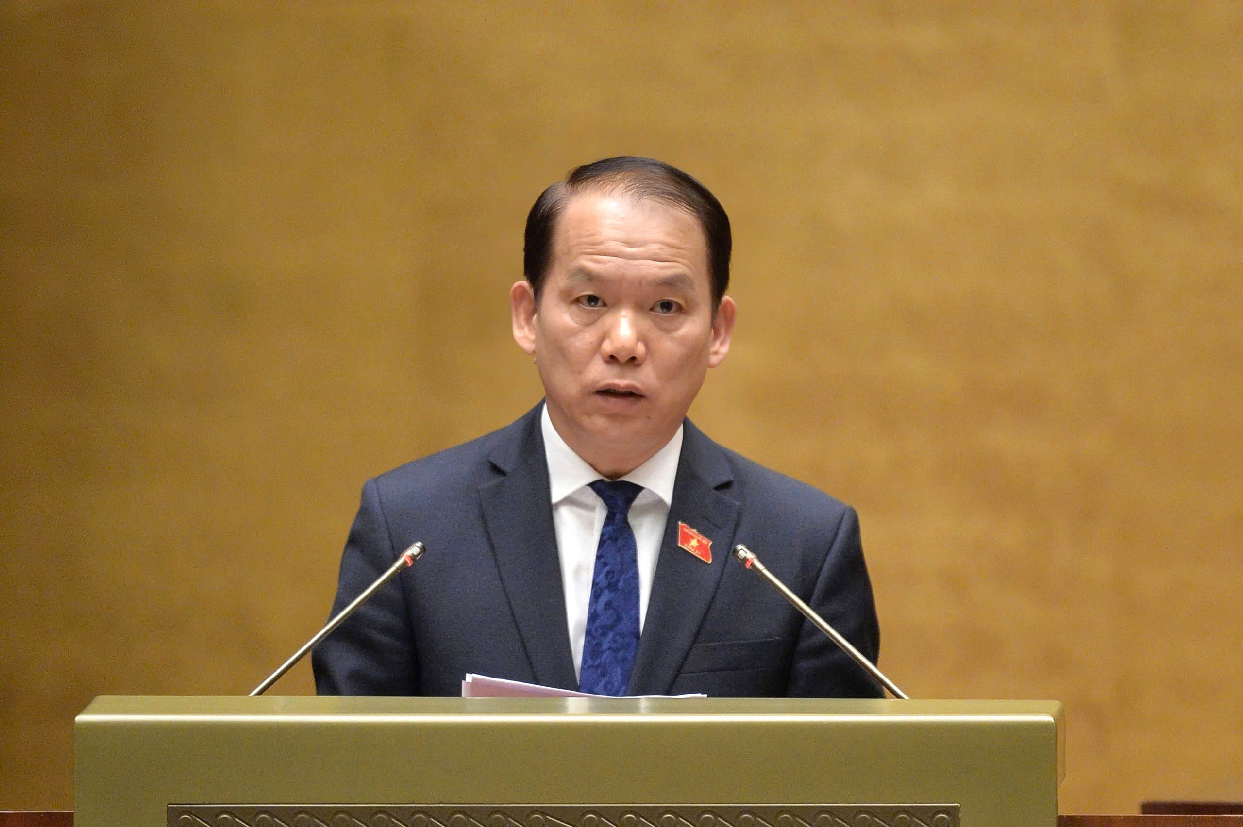 Chủ nhiệm Ủy ban Pháp luật của Quốc hội Hoàng Thanh Tùng trình bày Báo cáo thẩm tra - Ảnh: Quochoi.vn