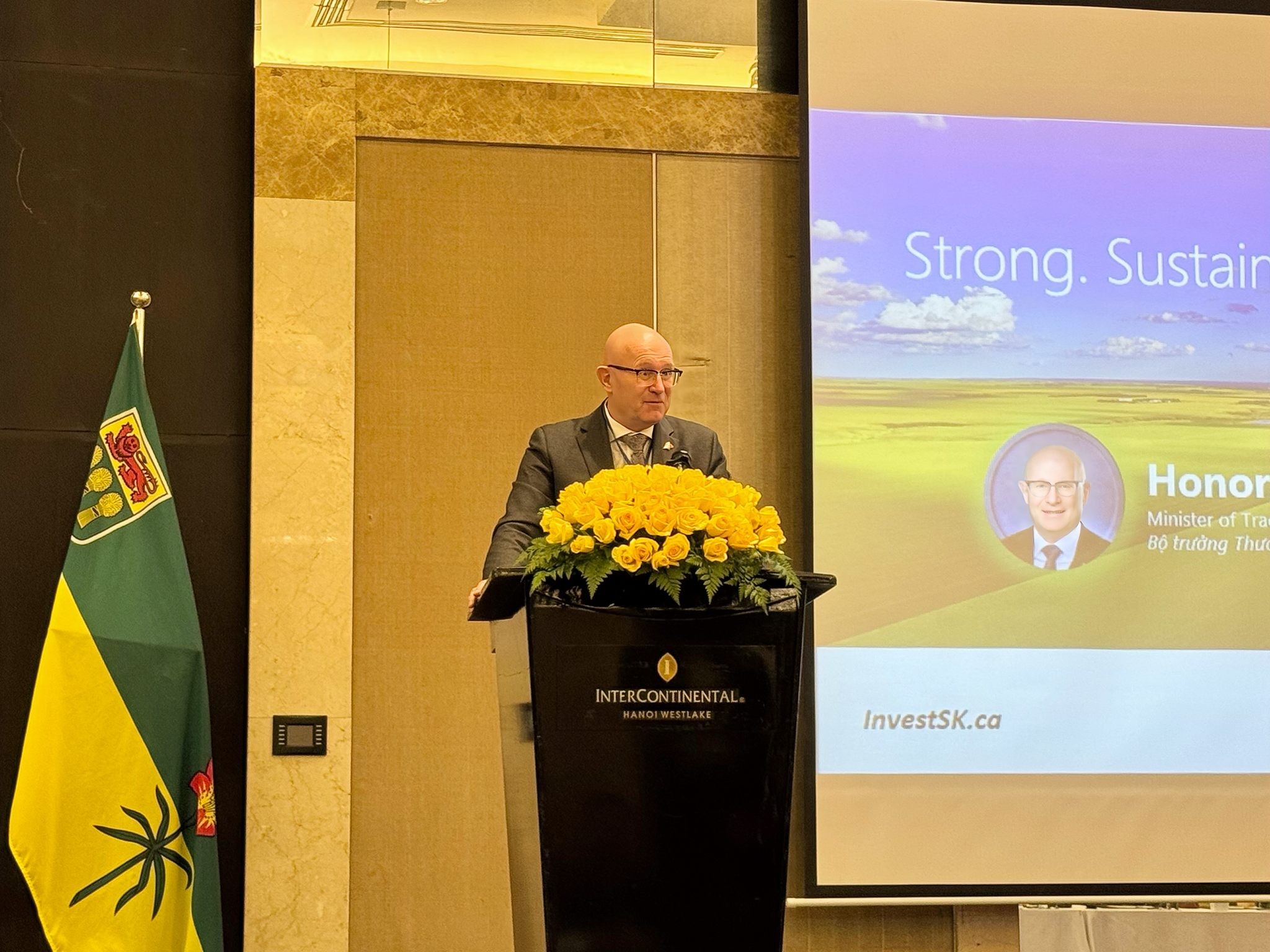 Saskatchewan Minister of Trade and Export Development Warren Kaeding speaks at the “Doing business with Saskatchewan (Canada)” forum on February 17.