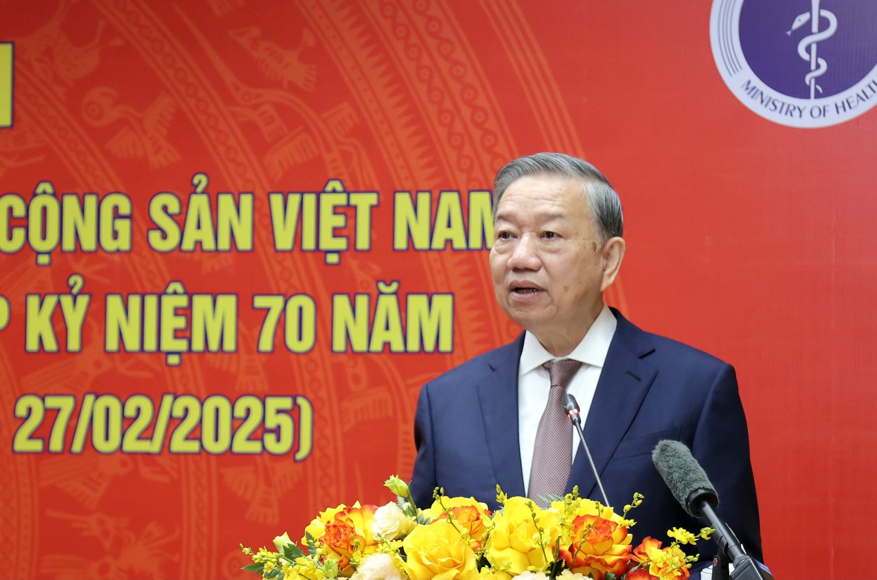 Tổng Bí thư Tô Lâm phát biểu tại buổi thăm và làm việc với Bộ Y tế.