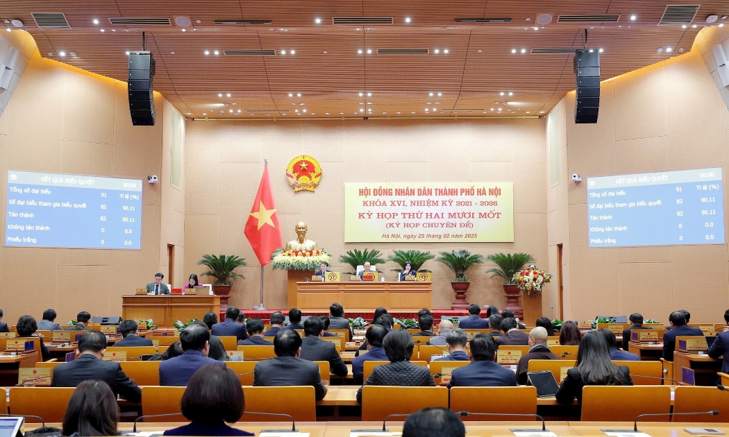 Quang cảnh Kỳ họp thứ 21 (chuyên đề) HĐND thành phố Hà Nội khóa XVI, nhiệm kỳ 2021-2026. Ảnh: Hà Nội Mới